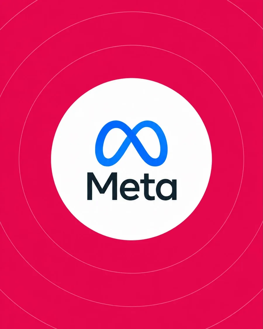 Logo Meta sur fond rouge Fit Your Com, illustrant les campagnes Meta Ads